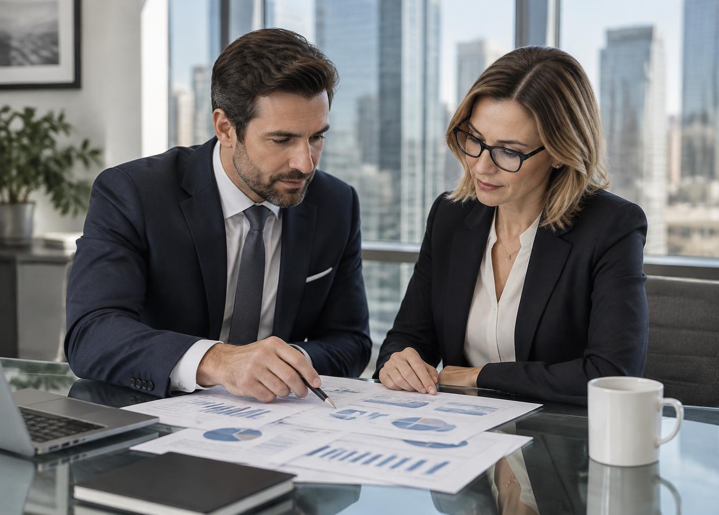 Accountants reviewing financial reports in a Toronto office